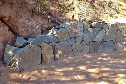 dry stack stone wall in progress