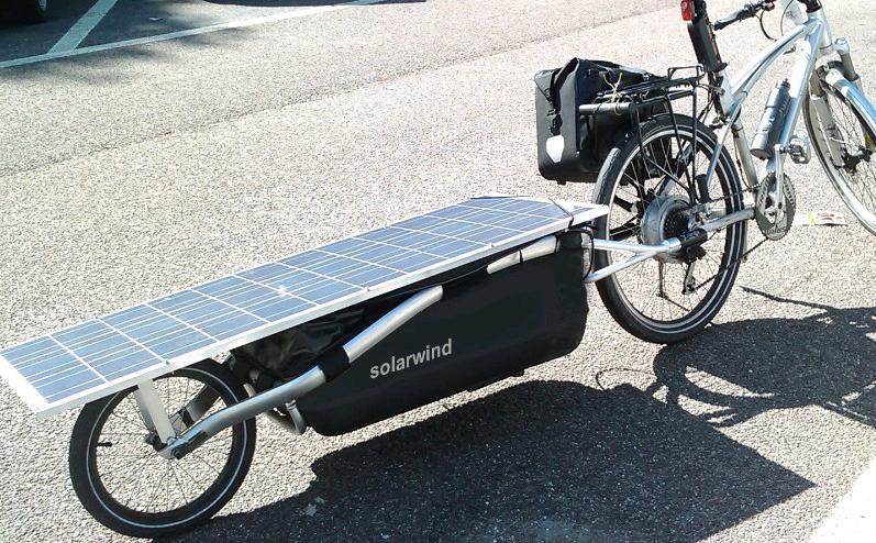 Bicycle Trailer with Solar Panel Charges Electric Bicycle